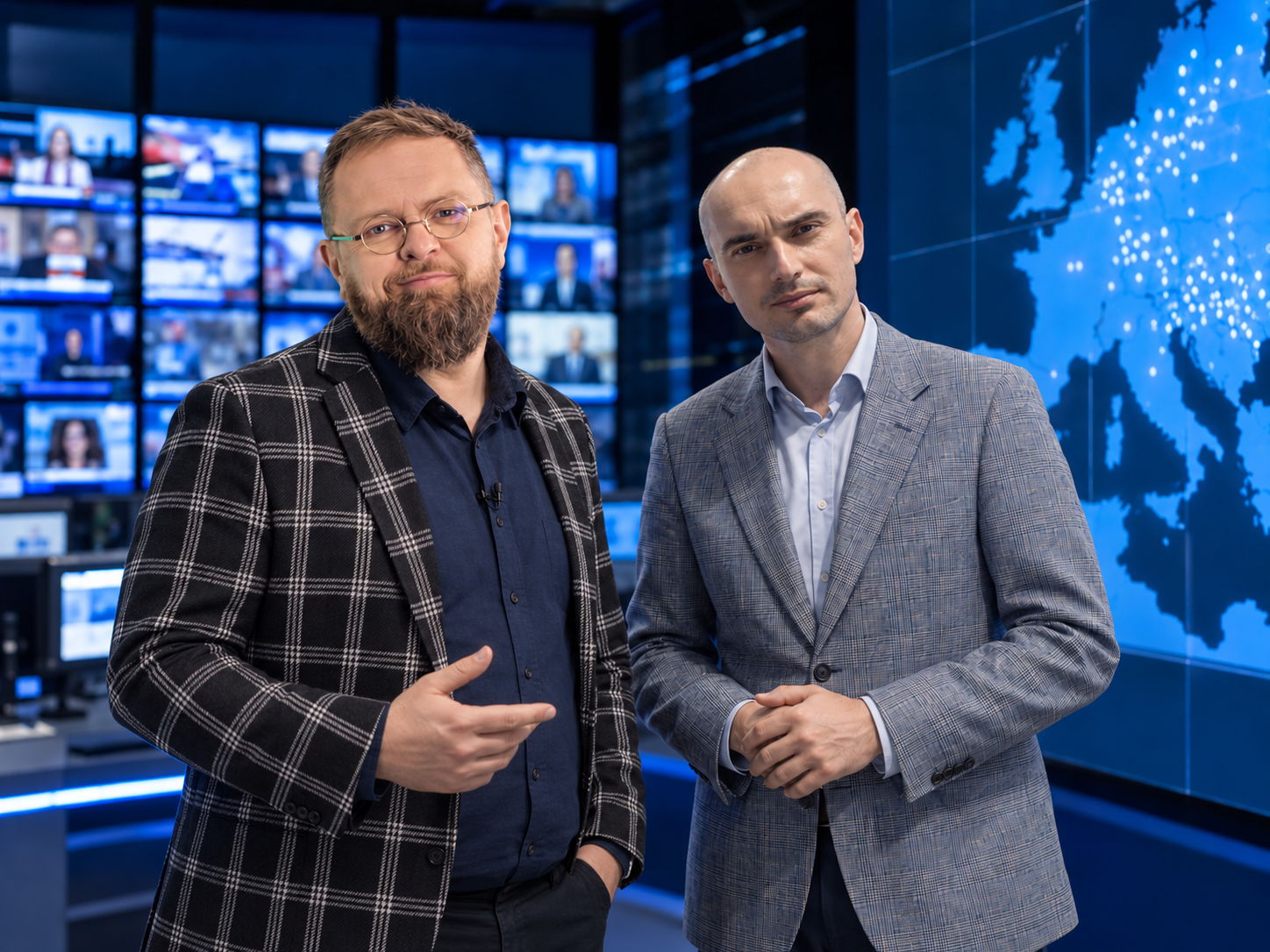 Michał Winnicki i Karol Warda podczas rozmowy o rozwoju sieci nadawczej — wizualizacja