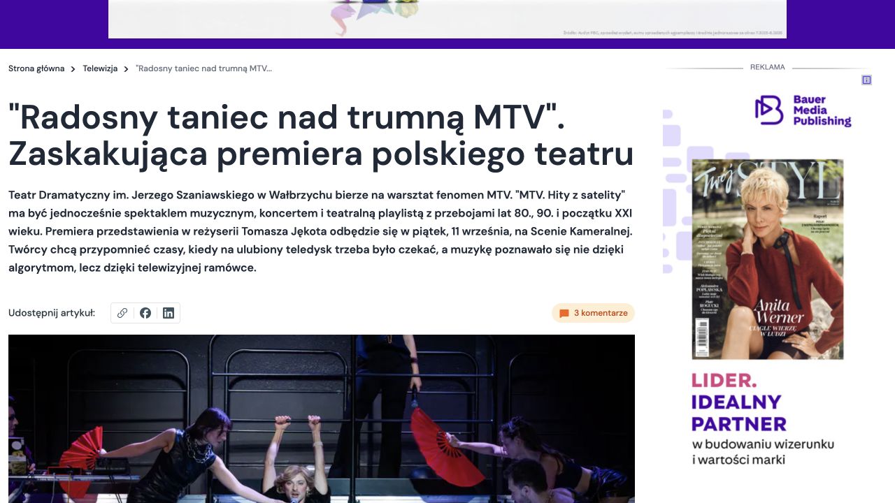 Publikacja: "Radosny taniec nad trumną MTV". Zaskakująca premiera polskiego teatru
