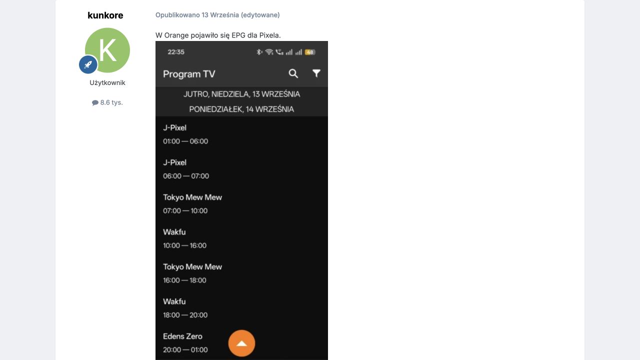 Komentarz: Widz odnotowuje EPG Pixel TV w Orange