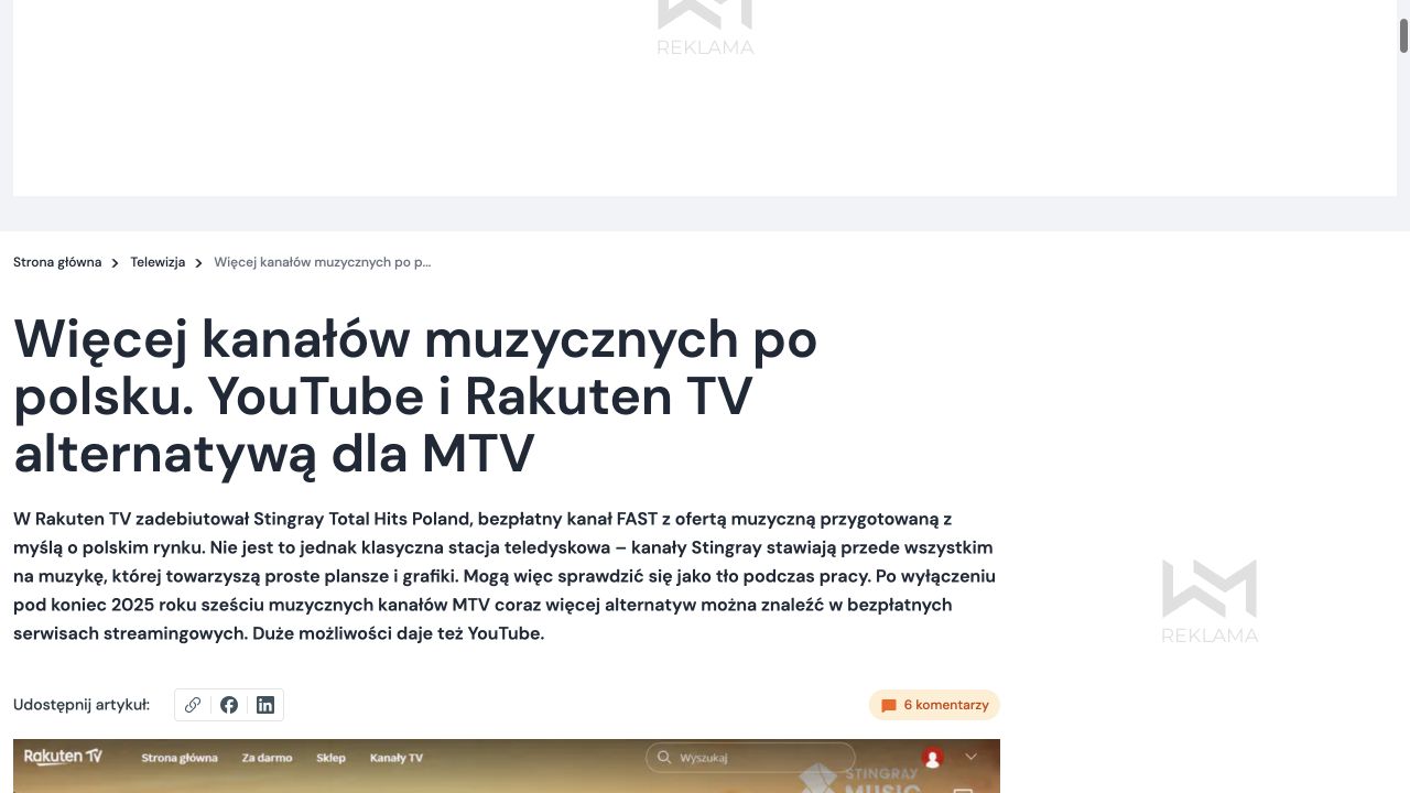 Publikacja: Więcej kanałów muzycznych po polsku. YouTube i Rakuten TV alternatywą dla MTV