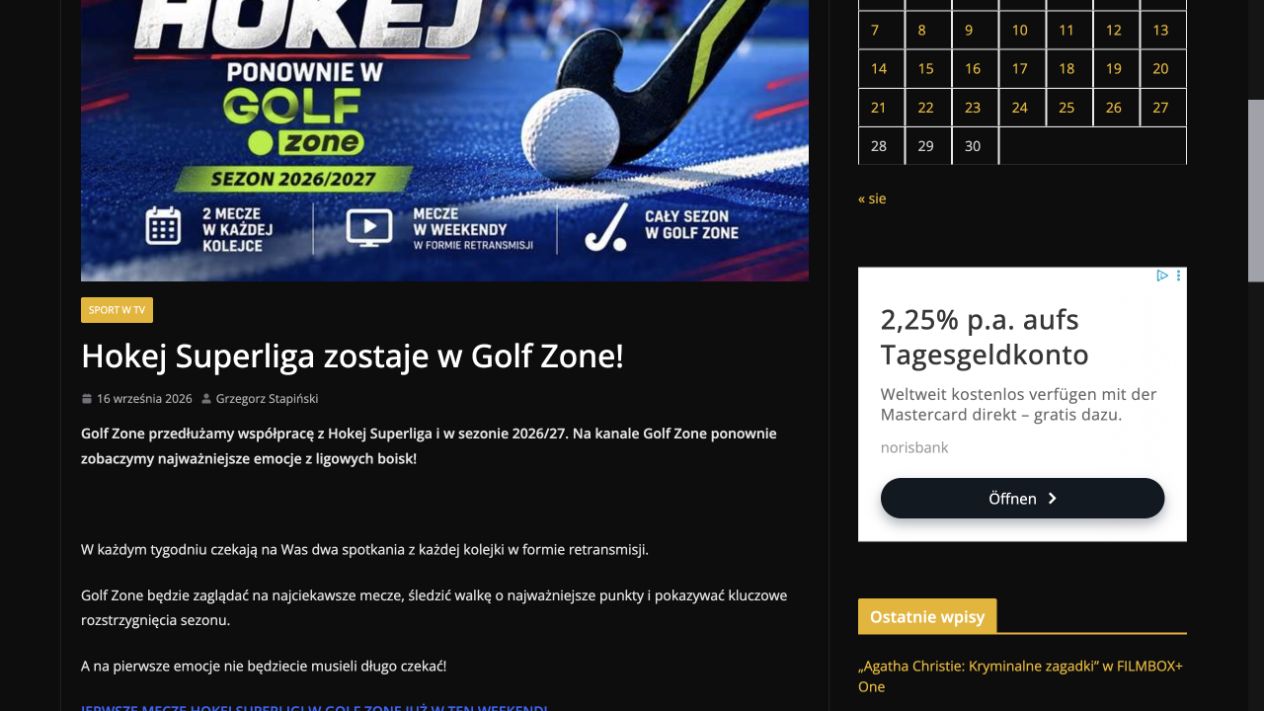 Publikacja: Hokej Superliga zostaje w Golf Zone!