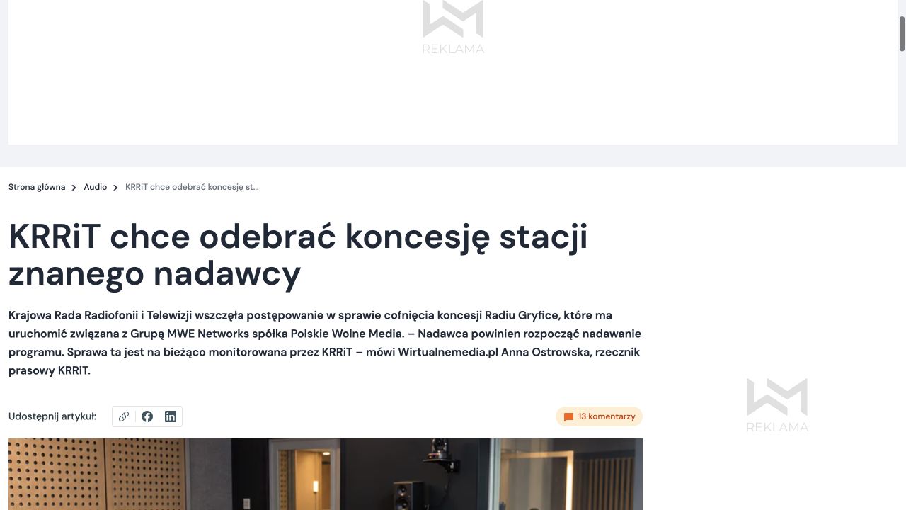 Publikacja: KRRiT chce odebrać koncesję stacji znanego nadawcy