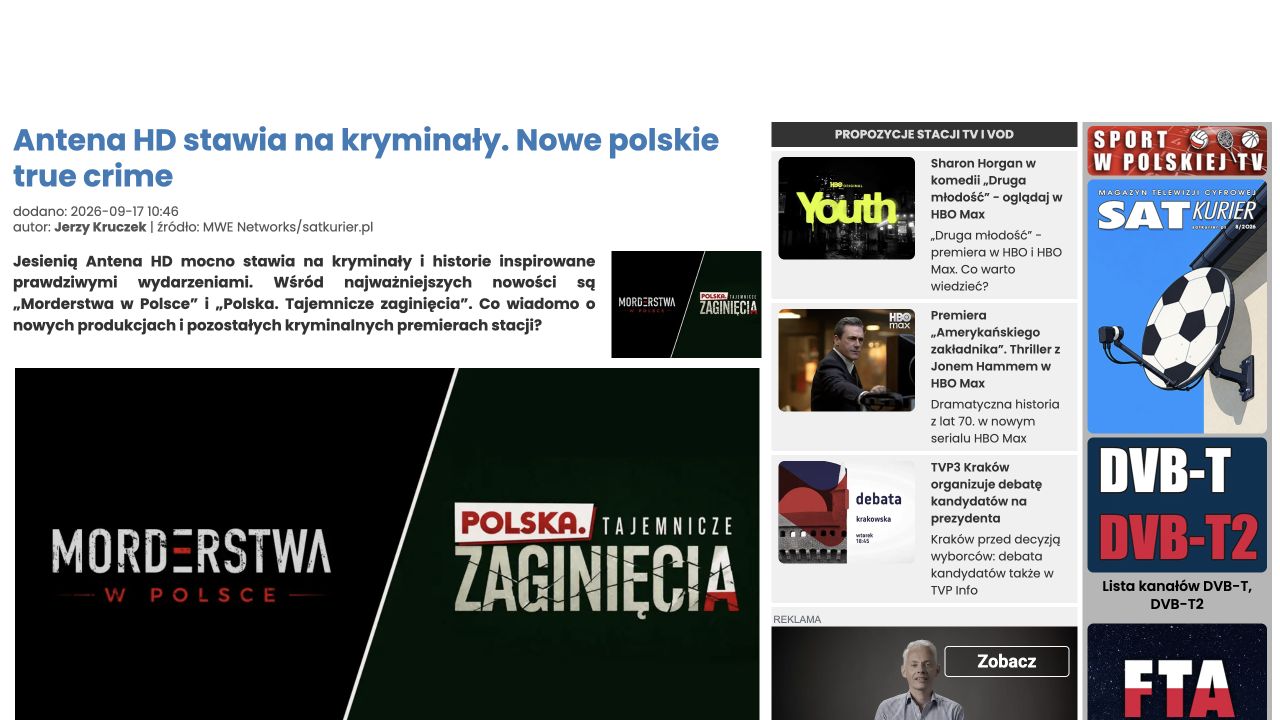 Publikacja: Antena HD stawia na kryminały. Nowe polskie true crime