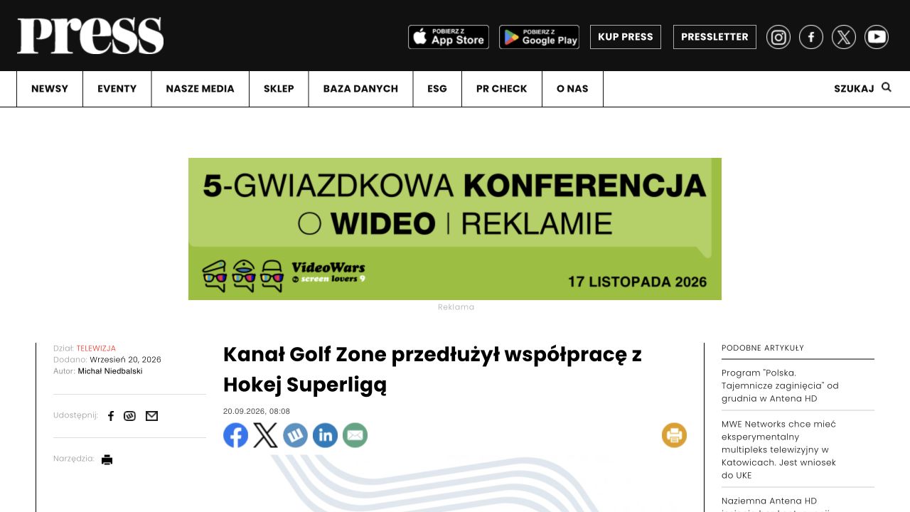Publikacja: Kanał Golf Zone przedłużył współpracę z Hokej Superligą