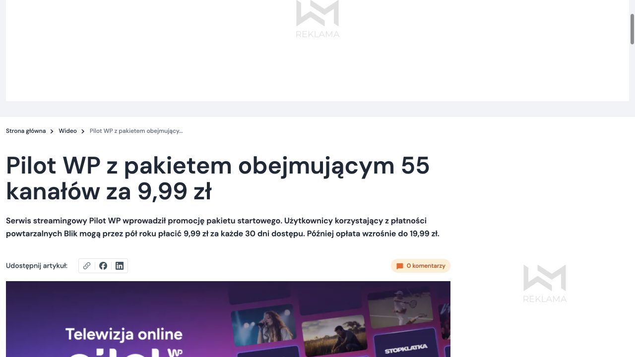 Publikacja: Pilot WP z pakietem obejmującym 55 kanałów za 9,99 zł