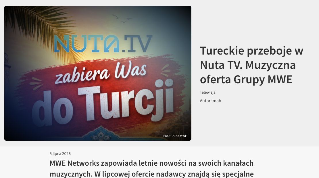 Publikacja: Tureckie przeboje w Nuta TV. Muzyczna oferta Grupy MWE