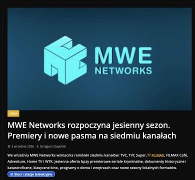 Zrzut ekranu publikacji: MWE Networks rozpoczyna jesienny sezon. Premiery i nowe pasma na siedmiu kanałach