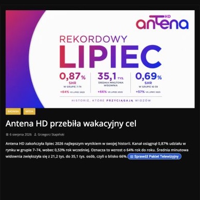 Zrzut ekranu publikacji: Antena HD przebiła wakacyjny cel