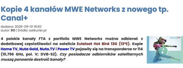 Zrzut ekranu publikacji: Kopie 4 kanałów MWE Networks z nowego tp. Canal+