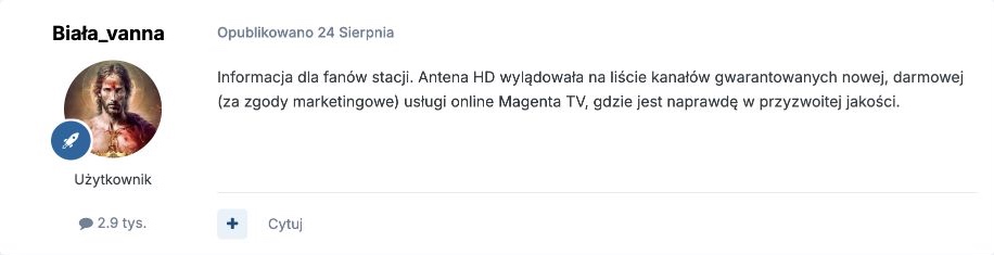 Zrzut wpisu z forum: Pozytywny sygnał dotyczący jakości obrazu