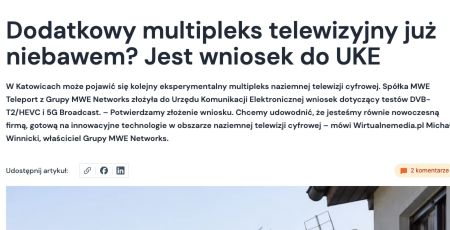 Publikacja: Dodatkowy multipleks telewizyjny już niebawem? Jest wniosek do UKE